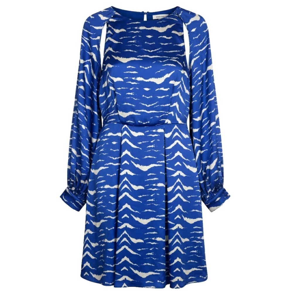 TOPSHOP Cutout Cold Shoulder Dress Women's Sz. 2 US Blue white zebra long sleeve